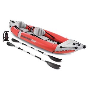 intex 68309ep excursion pro k2 inflatable kayak set: includes deluxe 86in aluminum oars and high-output pump – supertough pvc – adjustable bucket seat – 2-person – 400lb weight capacity