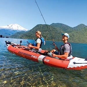 INTEX 68309EP Excursion Pro K2 Inflatable Kayak Set: Includes Deluxe 86in Aluminum Oars and High-Output Pump – SuperTough PVC – Adjustable Bucket Seat – 2-Person – 400lb Weight Capacity