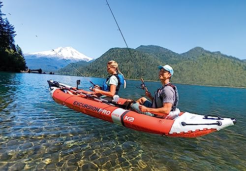 INTEX 68309EP Excursion Pro K2 Inflatable Kayak Set: Includes Deluxe 86in Aluminum Oars and High-Output Pump – SuperTough PVC – Adjustable Bucket Seat – 2-Person – 400lb Weight Capacity