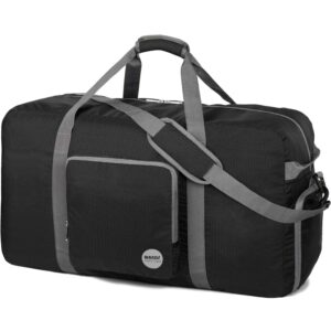 28" foldable duffle bag 80l for travel gym sports lightweight luggage duffel by wandf (28 inches (80 liter), black 28'')