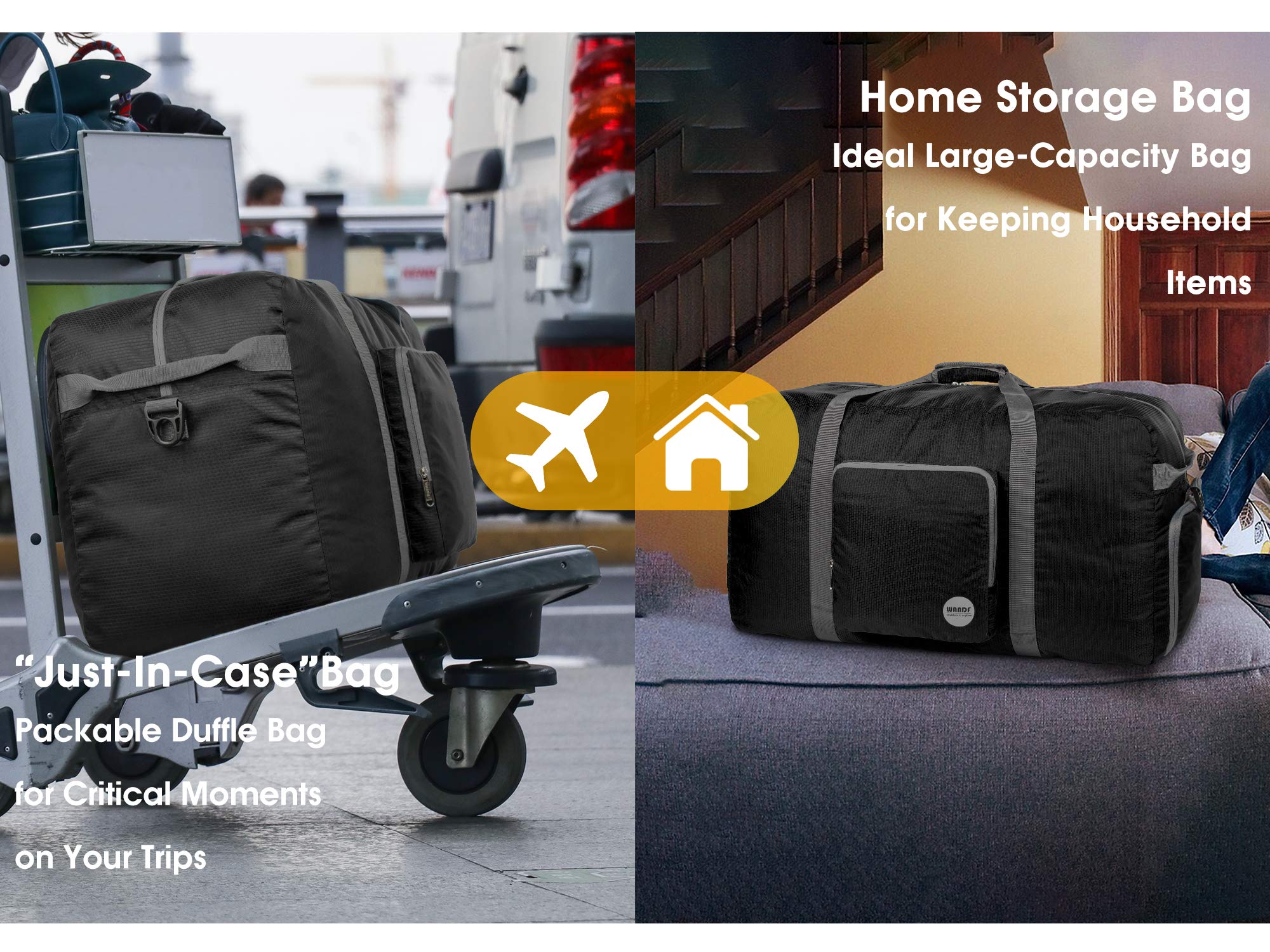 28" Foldable Duffle Bag 80L for Travel Gym Sports Lightweight Luggage Duffel By WANDF (28 inches (80 Liter), Black 28'')