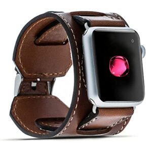 venoult iwatch series 8 compatible apple watch cuff bands for man or women 45mm, 44mm, 41mm, 40mm, series 8-1 dark brown genuine leather bull strap, handmade