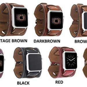 VENOULT iWatch Series 8 Compatible Apple Watch Cuff Bands for Man or Women 45mm, 44mm, 41mm, 40mm, Series 8-1 Dark Brown Genuine Leather Bull Strap, HANDMADE