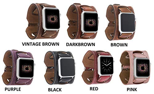 VENOULT iWatch Series 8 Compatible Apple Watch Cuff Bands for Man or Women 45mm, 44mm, 41mm, 40mm, Series 8-1 Dark Brown Genuine Leather Bull Strap, HANDMADE