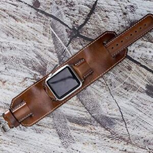 VENOULT iWatch Series 8 Compatible Apple Watch Cuff Bands for Man or Women 45mm, 44mm, 41mm, 40mm, Series 8-1 Dark Brown Genuine Leather Bull Strap, HANDMADE