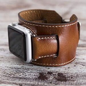 VENOULT iWatch Series 8 Compatible Apple Watch Cuff Bands for Man or Women 45mm, 44mm, 41mm, 40mm, Series 8-1 Dark Brown Genuine Leather Bull Strap, HANDMADE