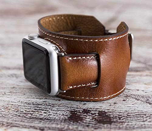 VENOULT iWatch Series 8 Compatible Apple Watch Cuff Bands for Man or Women 45mm, 44mm, 41mm, 40mm, Series 8-1 Dark Brown Genuine Leather Bull Strap, HANDMADE