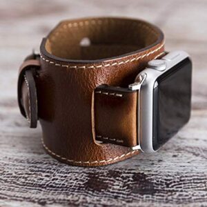 VENOULT iWatch Series 8 Compatible Apple Watch Cuff Bands for Man or Women 45mm, 44mm, 41mm, 40mm, Series 8-1 Dark Brown Genuine Leather Bull Strap, HANDMADE