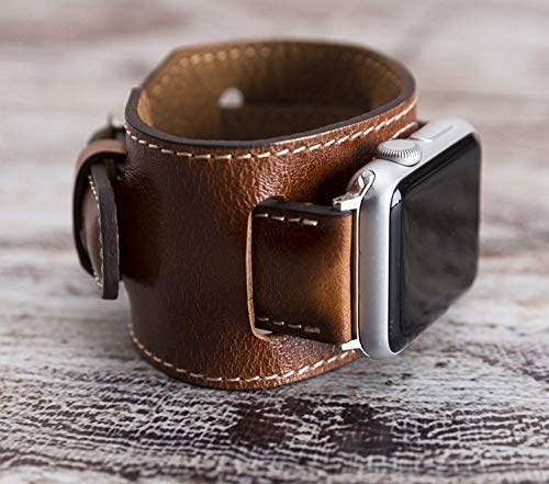 VENOULT iWatch Series 8 Compatible Apple Watch Cuff Bands for Man or Women 45mm, 44mm, 41mm, 40mm, Series 8-1 Dark Brown Genuine Leather Bull Strap, HANDMADE