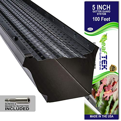 LeafTek DIY Gutter Guards | 5" x 100' of Leaf Protection in Black | Premium Contractor Grade 35 Year Aluminum Covers | Available in 32', 100' & 200' Packages | 5 or 6 Inch | Made in The USA