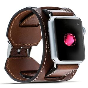 VENOULT Brown iWatch Series 8 Compatible Apple Classic Watch Cuff Bands for Man or Women 45mm, 44mm, 41mm, 40mm, Series 8-1 Dark Brown Genuine Leather Bull Strap, HANDMADE