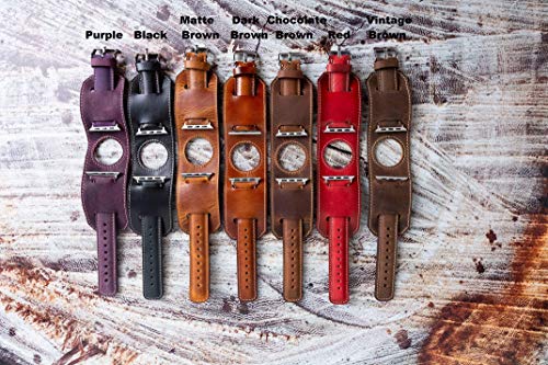 VENOULT Brown iWatch Series 8 Compatible Apple Classic Watch Cuff Bands for Man or Women 45mm, 44mm, 41mm, 40mm, Series 8-1 Dark Brown Genuine Leather Bull Strap, HANDMADE