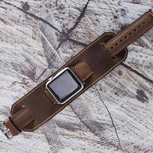 VENOULT Brown iWatch Series 8 Compatible Apple Classic Watch Cuff Bands for Man or Women 45mm, 44mm, 41mm, 40mm, Series 8-1 Dark Brown Genuine Leather Bull Strap, HANDMADE