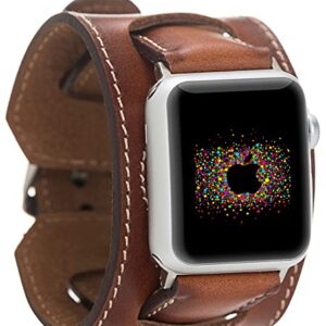 VENOULT Compatible Apple Watch Cuff Brown Leather Band for All Series iWatch Band, Man or Women, Genuine Leather Strap, High Quality, Engraving Available, HANDMADE