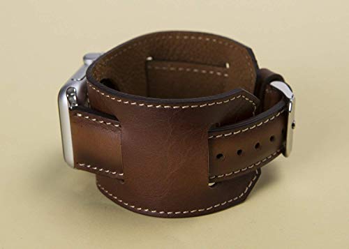 VENOULT Compatible Apple Watch Cuff Brown Leather Band for All Series iWatch Band, Man or Women, Genuine Leather Strap, High Quality, Engraving Available, HANDMADE