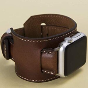 VENOULT Compatible Apple Watch Cuff Brown Leather Band for All Series iWatch Band, Man or Women, Genuine Leather Strap, High Quality, Engraving Available, HANDMADE