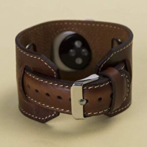 VENOULT Compatible Apple Watch Cuff Brown Leather Band for All Series iWatch Band, Man or Women, Genuine Leather Strap, High Quality, Engraving Available, HANDMADE