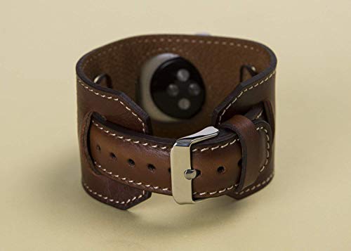 VENOULT Compatible Apple Watch Cuff Brown Leather Band for All Series iWatch Band, Man or Women, Genuine Leather Strap, High Quality, Engraving Available, HANDMADE