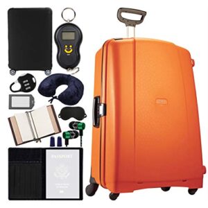samsonite 40859-2525 f'lite gt 31 inch spinner zipperless suitcase - orange bundle w/deco gear luggage accessory kit (10 item)