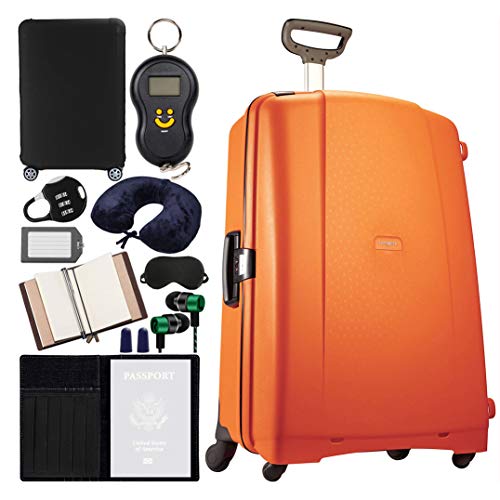 Samsonite 40859-2525 F'Lite GT 31 Inch Spinner Zipperless Suitcase - Orange Bundle w/Deco Gear Luggage Accessory Kit (10 Item)