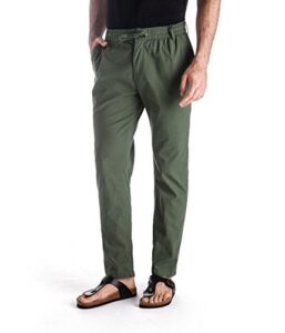 muse fath men's linen casual lightweight drawstring elastic waist summer beach pants-green-xxxl