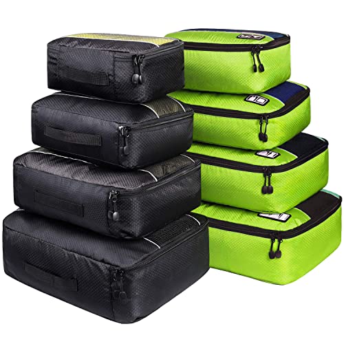 8 Set Packing Cubes, Travel Luggage Bags Organizers Mixed Color Set (Green Black)