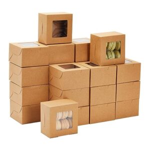 50 pack 4x4x2 dessert boxes with window, bulk bakery containers for cookies, mini pies, cupcakes (kraft paper)