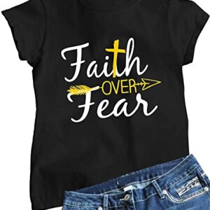 Go All Out Medium Black Womens Faith Over Fear Cross & Arrow T-Shirt