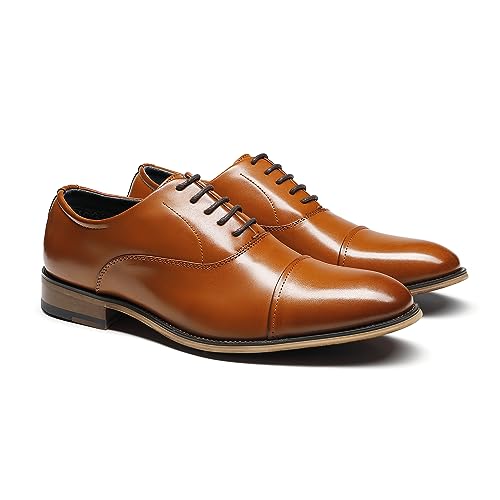 Bruno Marc Mens Lace Up Soft Cap-Toe Formal Dress Shoes, 2/Brown - 10 (Oxford)