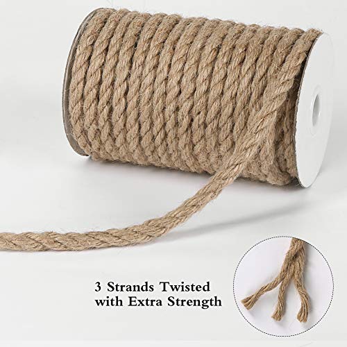 Tenn Well 10mm Jute Rope, 50 Feet 3/8 inch Natural Heavy Duty Twine Rope Decorative Jute Cord for Crafting, Cat Scratch Post, Gardening, Bundling, DIY Projects