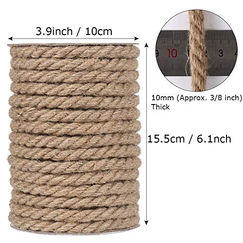 Tenn Well 10mm Jute Rope, 50 Feet 3/8 inch Natural Heavy Duty Twine Rope Decorative Jute Cord for Crafting, Cat Scratch Post, Gardening, Bundling, DIY Projects