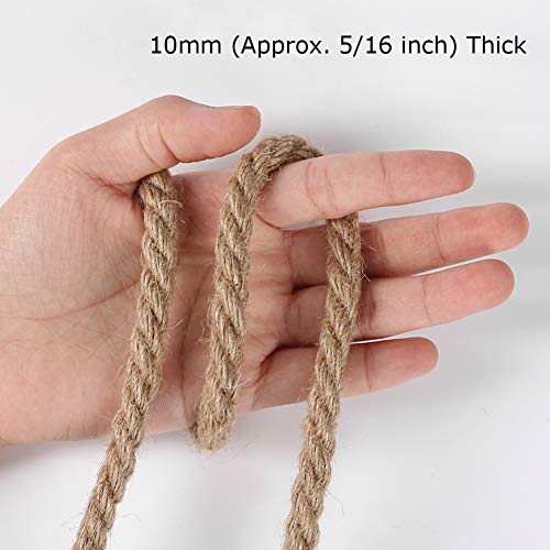 Tenn Well 10mm Jute Rope, 50 Feet 3/8 inch Natural Heavy Duty Twine Rope Decorative Jute Cord for Crafting, Cat Scratch Post, Gardening, Bundling, DIY Projects