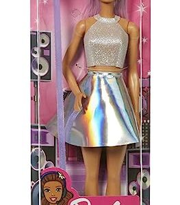 Barbie Pop Star Fashion Doll with Pink Hair & Brown Eyes, Iridescent Skirt & Microphone Accessory
