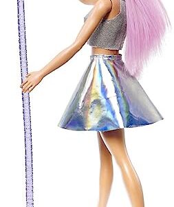 Barbie Pop Star Fashion Doll with Pink Hair & Brown Eyes, Iridescent Skirt & Microphone Accessory