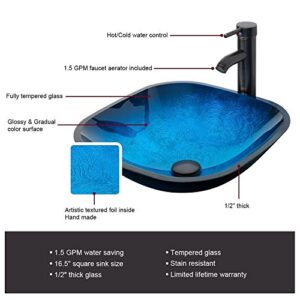 eclife 24" Bathroom Vanity Sink Combo White Cabinet Ocean Blue Square Tempered Glass Vessel Sink & 1.5 GPM Water Save ORB Faucet Solid Brass Pop Up Drain,with Mirror (Ocean Blue Square Sink A04B02W)