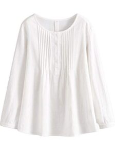 minibee women's scoop neck pleated blouse solid color lovely button tunic shirt white m