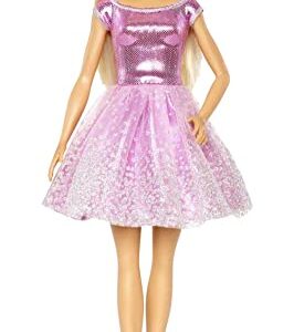 Barbie Happy Birthday Doll with Blonde Hair and Blue Eyes, Pink Glitter Party Dress, Gift and Silvery Accessories (Amazon Exclusive)