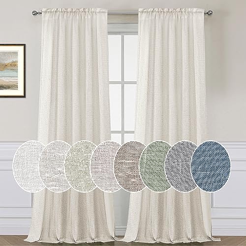 Natural Linen Curtains 108 Inches Long for Living Room 2 Panels Set Rod Pocket Draperies Neutral Earth Tone Soft Cotton Textured Semi Sheer Linen Curtains for Large Window Vertical 9 FT Tall