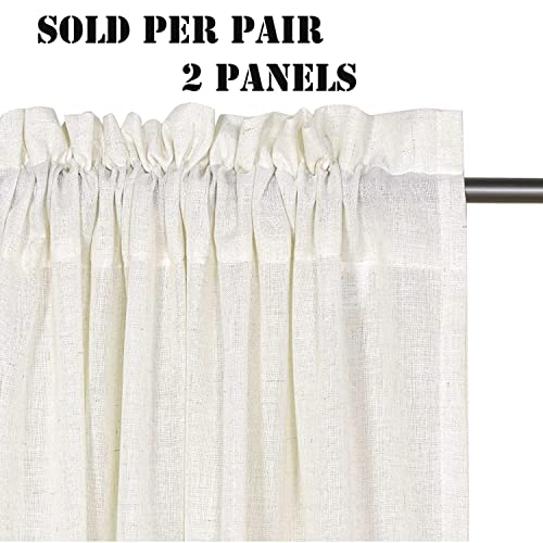 Natural Linen Curtains 108 Inches Long for Living Room 2 Panels Set Rod Pocket Draperies Neutral Earth Tone Soft Cotton Textured Semi Sheer Linen Curtains for Large Window Vertical 9 FT Tall