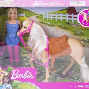 Barbie Doll & Horse Set, Blonde Fashion Doll in Riding Outfit & Light Brown Horse with Saddle, Bridle & Reins