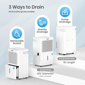 TOSOT 50 Pint with Internal Pump 4,500 Sq Ft Dehumidifier Energy Star - for Home, Basement, Bedroom or Bathroom - Super Quiet (Previous 70 Pint)