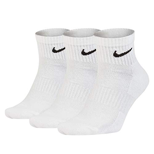 Nike Everyday Cushion Ankle Training Socks (3 Pair), Men's & Women's with Sweat-Wicking Technology, White/Black, Medium