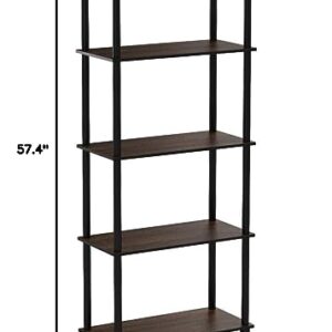 Furinno Turn-N-Tube 5-Tier Multipurpose Shelf / Display Rack / Storage Shelf / Bookshelf, Round Tubes, Columbia Walnut/Black