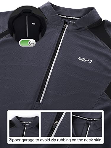 ARSUXEO Men's Half Zipper Cycling Jerseys Long Sleeves MTB Bike Shirts 6031 Gray Size Medium