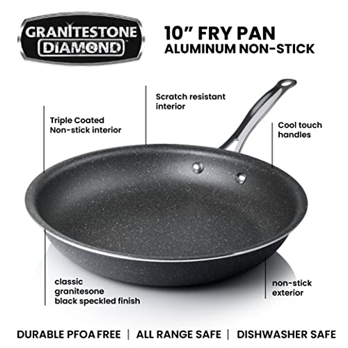 Granitestone 10 Inch Non Stick Frying Pan Nonstick Pan with Mineral/Diamond Coating for Long Lasting Nonstick Frying Pan Skillet for Cooking with Stay Cool Handles, Oven/Dishwasher Safe, Non Toxic