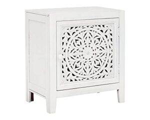 signature design by ashley fossil ridge boho accent cabinet or end table, vintage white