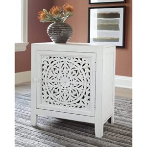 Signature Design by Ashley Fossil Ridge Boho Accent Cabinet or End Table, Vintage White