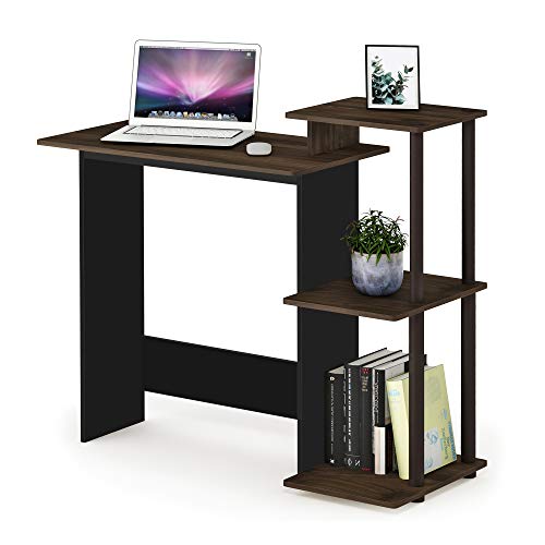 Furinno Efficient Home Laptop Notebook Computer Desk with Square Shelves, Columbia Walnut/Brown