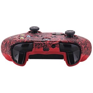 YoRHa Printing Rubber Silicone Cover Skin Case for Xbox One S/X Controller x 1(Flowers red) with PRO Thumb Grips x 8