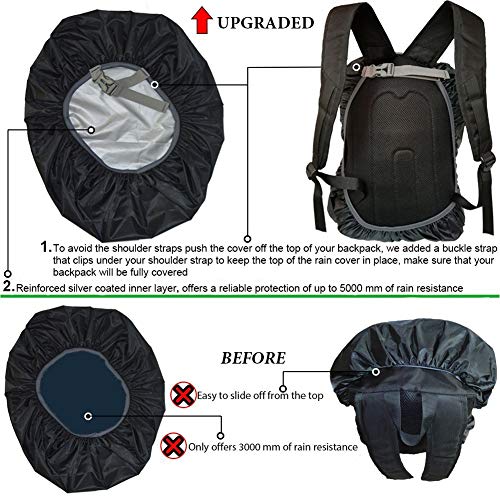 Evotopf Waterproof Backpack Rain Cover with Adjustable Anti Slip Buckle Strap & Sliver Coating Reinforced Inner Layer for Camping, Hiking, Traveling, Hunting, Biking and More, 30-40L(Black)